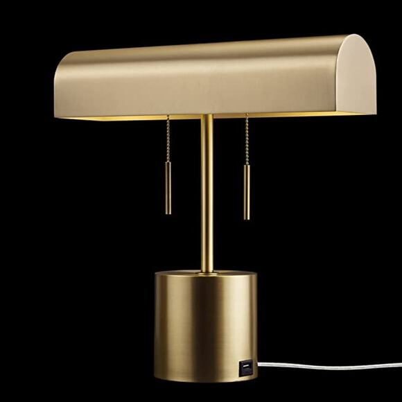 Light Desk Lamp, Globe Electric 16" 2-Matte Brass, 2.1A USB Port, Double On/Off - Picture 2 of 5